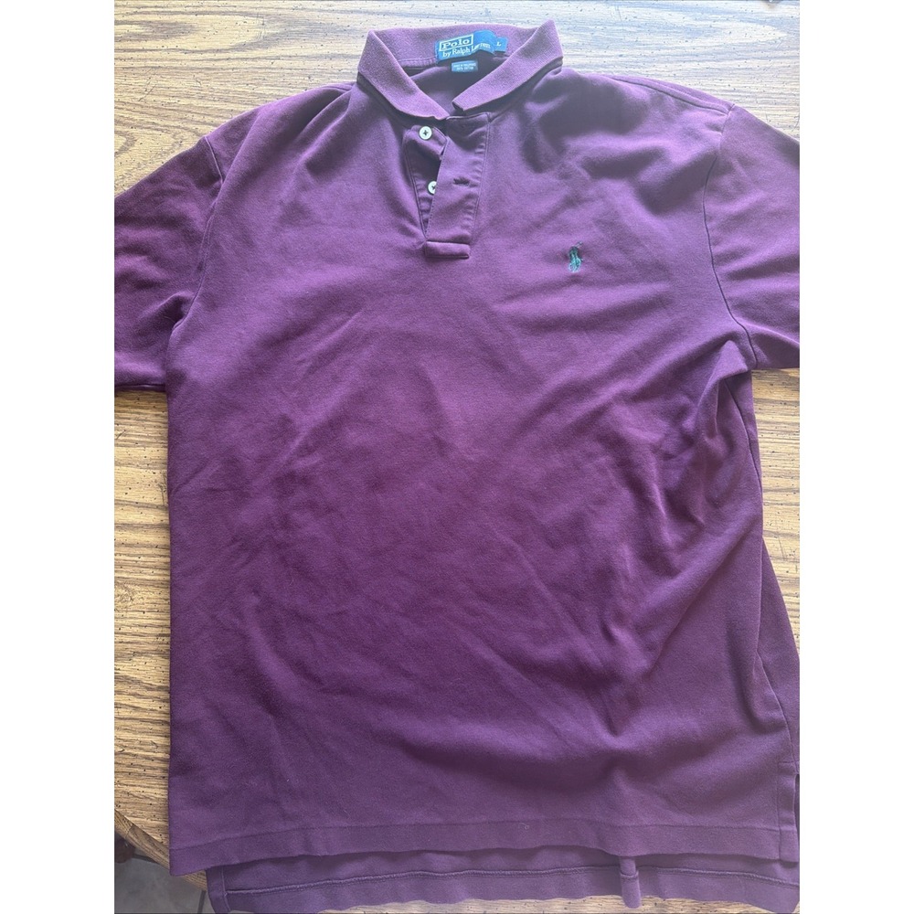 Ralph Lauren Polo Shirt Mens Large Burgundy Cotton Slim Fit Short Sleeve Logo